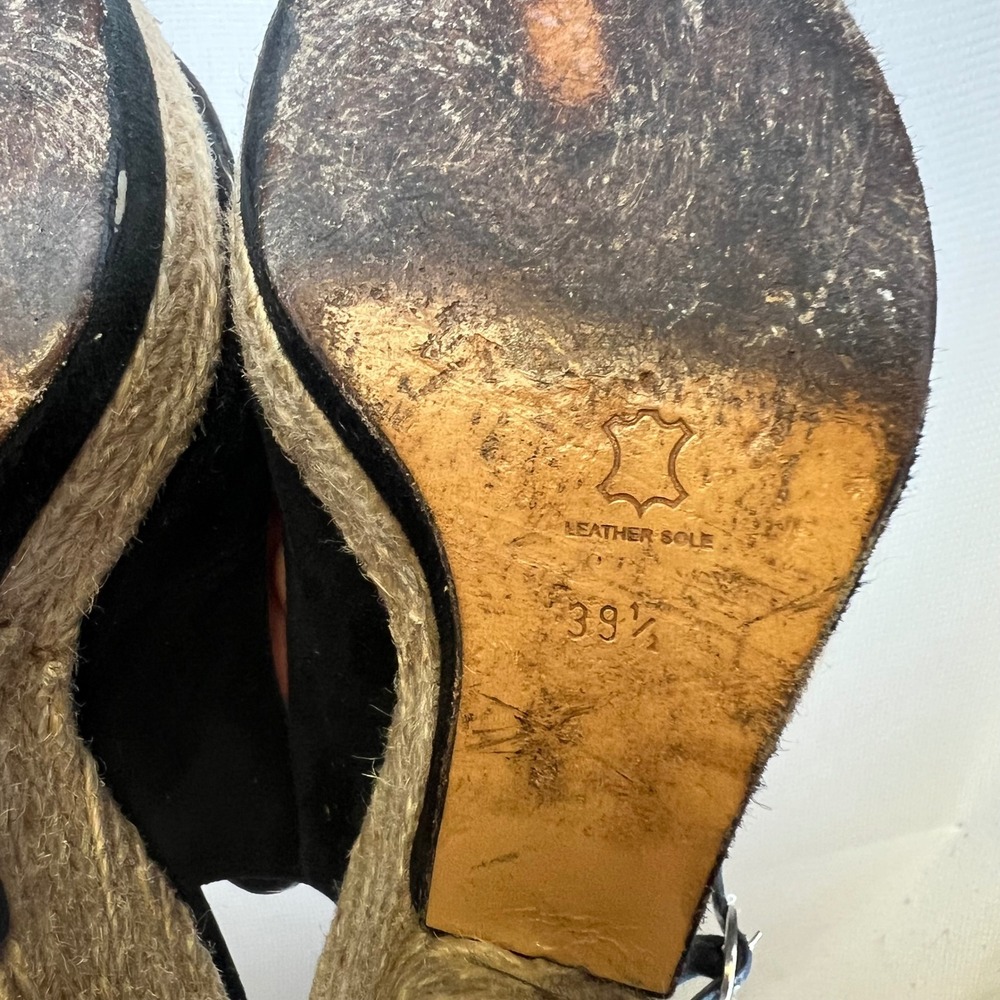 Pura Lopez Black Suede Espadrille Wedge Sandals Peep Toe EU 39.5 Made in Spain - Picture 6 of 8